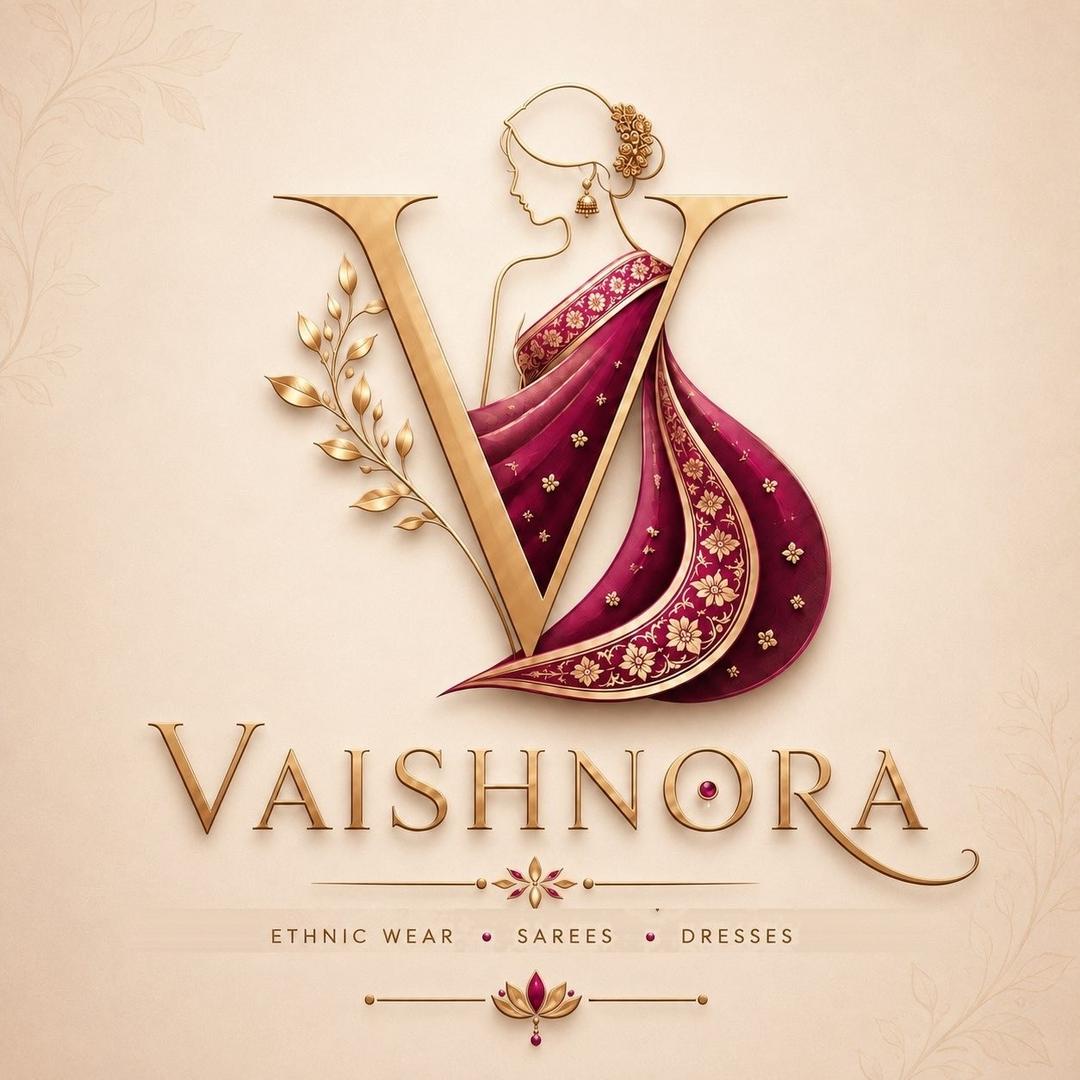 Vaishnora — a gold V draped in a maroon saree